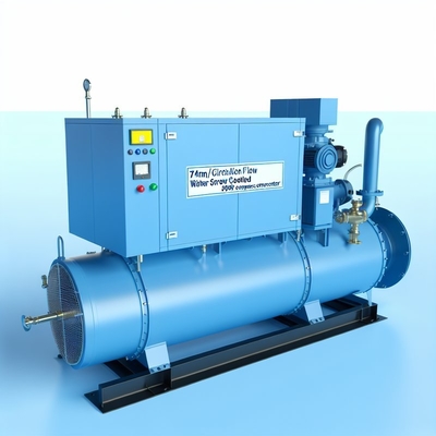 Un bon prix. Refroidisseur à vis refroidi par eau à débit de circulation de 74 m3/h, compresseur à vis semi-hermétique, type 79,6 kW de puissance du compresseur en ligne